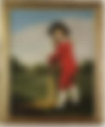 The Red Boy: Portrait of Master McDonough, full-length, in a red jacket and breeches with a black hat, holding a cricket bat, in a wooded landscape (preview)