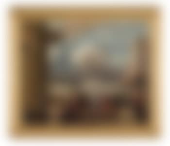 Veduta di Roma con rovine, la Basilica di San Pietro sullo sfondo e figure (preview)