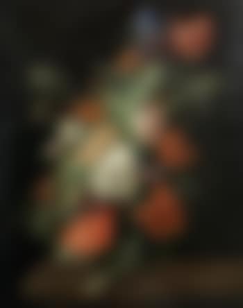 Tulips, Morning Glory, narcissi and other flowers in a glass vase on a stone ledge (preview)