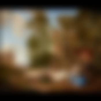 Resting by the fountain, figures and animals in a panoramic landscape (preview)