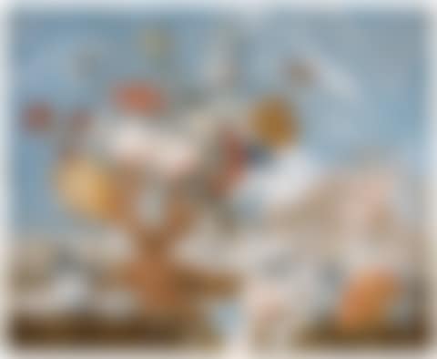 A PAIR OF STILL LIFES, WITH FLOWERS IN ELABORATE GILT VASES, AND ROMAN LANDSCAPES BEHIND (preview)
