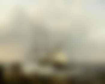 Fishermen on the shore with ships setting sail beyond (preview)
