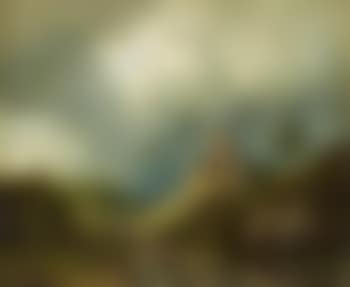 Travellers passing a ruined castle in a stormy landscape (preview)