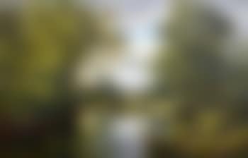 Woodland pool with figure on a bank and bridge beyond (preview)