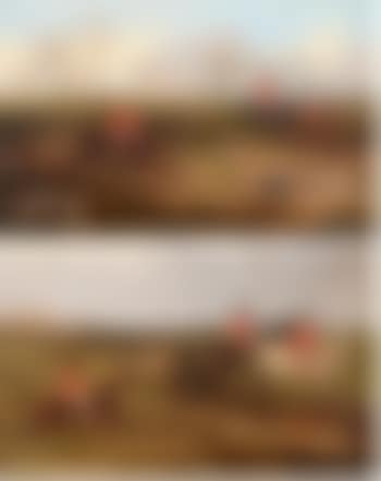 Huntsmen and hounds on the scent; Huntsmen crossing a fence and in pursuit (preview)