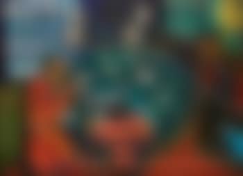 A stylised study of figures seated at a table under a hanging light (preview)