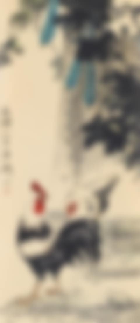 Rooster and hen below snake gourd (preview)