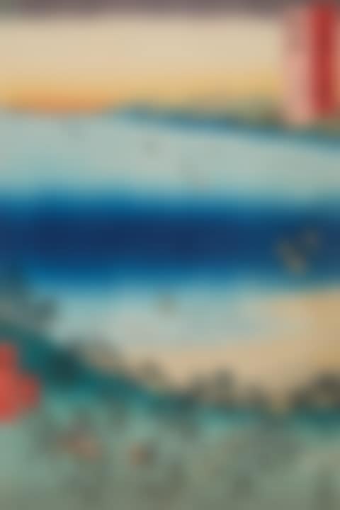 Izumi, Takashi no hama. View of shrine and beach (preview)