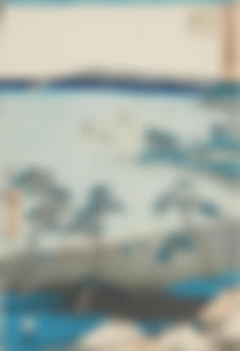 a) No. 10. Title: Odawara, kaigan gyosha. Boat pullers on a beach. b) No. 17. Title: Yui, Satta tôge oya shirazu. Road over cliffs (preview)