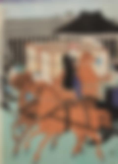 a) Tôkyô Nihonbashi basha tsukô zu. Horse-drawn carriage; b) Tôkyô daiichi meisho Eitaibashi no shinkei. Bridge; c) Mitsui Bank (preview)