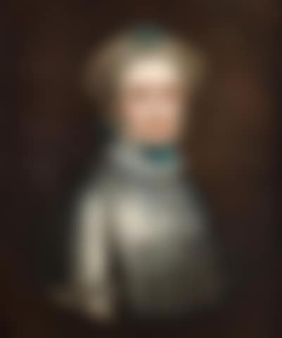 Portrait of Lady Caroline Draper (circa 1730-1769), half-length, in a blue dress with a white lace cap held with blue ribbons, within a painted oval (preview)