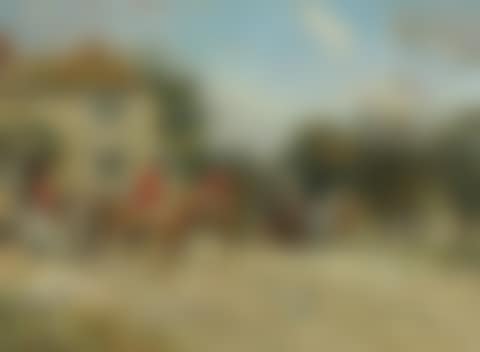 The hunt meeting outside the Green Dragon Inn with a coach and four horses passing by (preview)