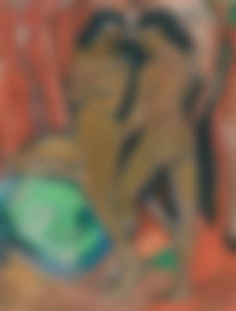 ZWEI STEHENDE MÄDCHENAKTE MIT GRÜNEM STEIN (TWO STANDING NUDES WITH GREEN ROCK) - RECTO ZWEI PFERDE (TWO HORSES) - VERSO (preview)