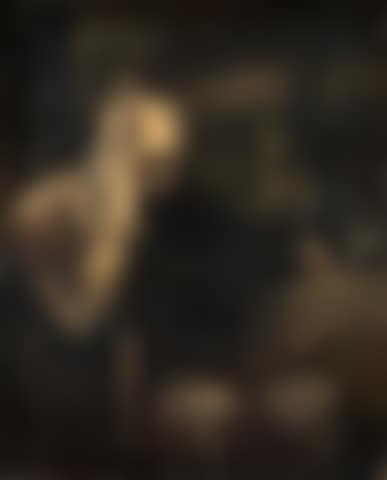 Belisarius leaning on his staff, his hand resting on a helmet, Romans by a statue beyond (preview)