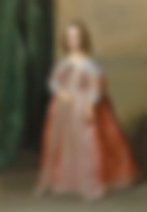 Portrait of Princess Mary (1631–1660), daughter of King Charles I of England, full-length, in a pink dress decorated with silver embroidery and ribbons (preview)