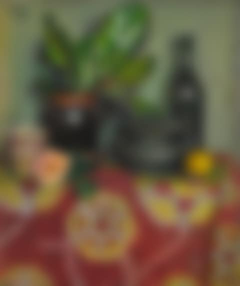 TABLE-TOP STILL LIFE WITH BOTTLE, POT AND PLANT (preview)
