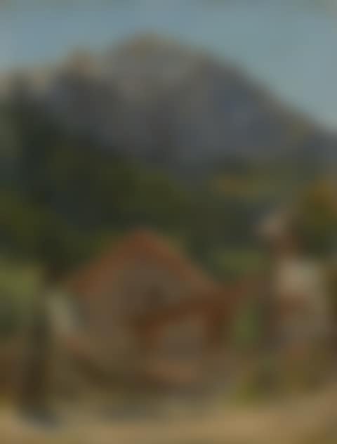 Man with a wheelbarrow in front of an alpine massif (preview)