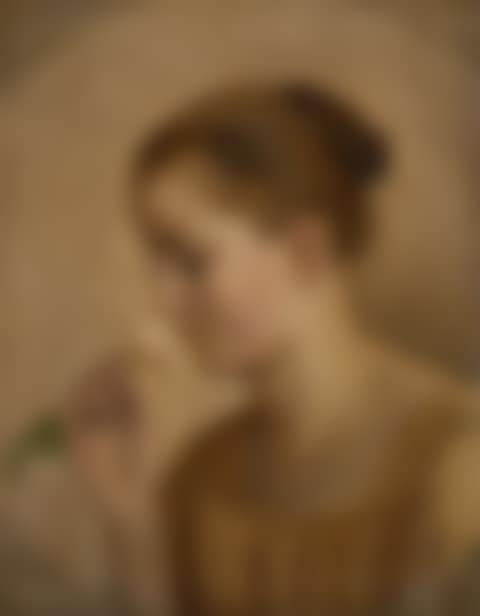 Young girl in profile breathing a rose (preview)