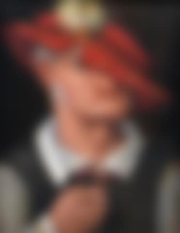 Caricature of an old man in a red plumed hat (preview)