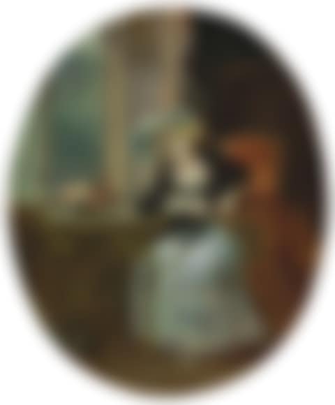 Une élégante assise près d'une fenêtre, accoudée à un guéridon (preview)