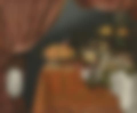 Peaches on a pewter platter, figs in a bowl, grapes, plums, figs and other fruit on a draped table, with a servant pulling back a curtain (preview)