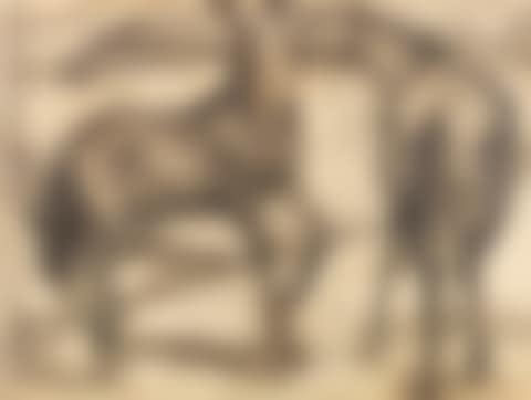 Zwei Pferde;  Zwei stehende Mädchenakte mit grünem Stein (preview)