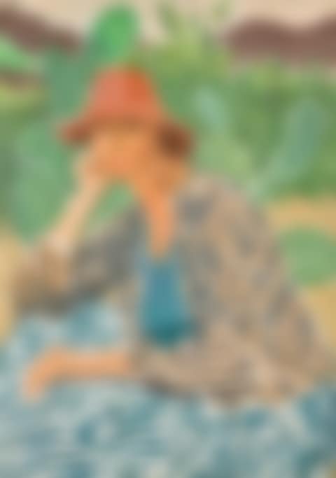 DORELIA IN A RED HAT, IN FRONT OF A PRICKLY PEAR (preview)