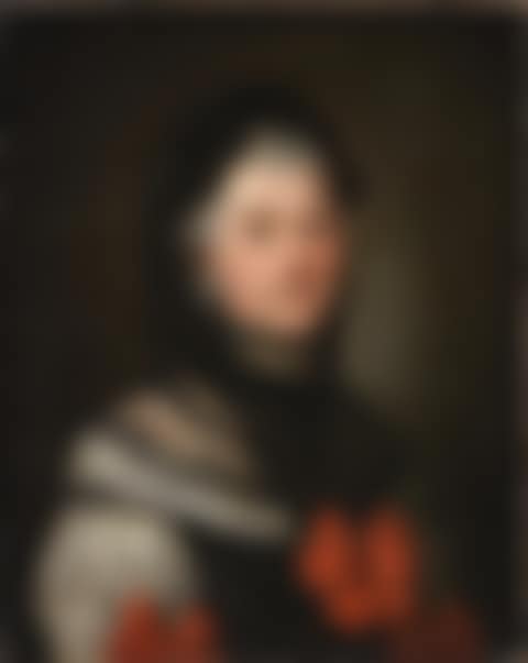 Portrait of a lady, traditionally said to be of the Hönigswald family, bust-length, in black and white lace costume with red bows (preview)