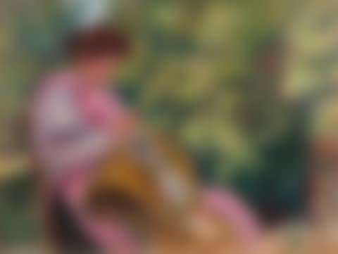 Young girl embroidering in the Garden (preview)