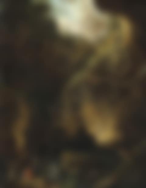 Soldiers by a waterfall in a wooded landscape (preview)