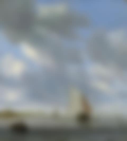 An estuary with a ferry and other vessels, a church and windmill beyond (preview)