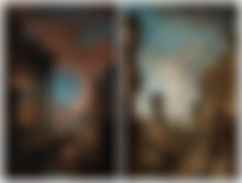 A capriccio of classical ruins with a giant urn and men conversing; and A capriccio of an apse, pyramid and other ruins with classical sculpture and a woman nursing (preview)