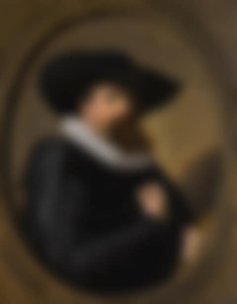 PORTRAIT OF A MAN, HALF-LENGTH IN BLACK, WITH A BROAD-BRIMMED BLACK HAT AND A WHITE RUFF, HOLDING HIS GLOVES, WITHIN A PAINTED OVAL (preview)
