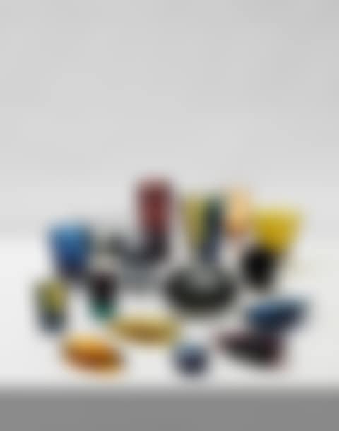 Group of twelve vases and four dishes,model nos. KF 113,208,210 (Willowleaf),212,215,233 (preview)
