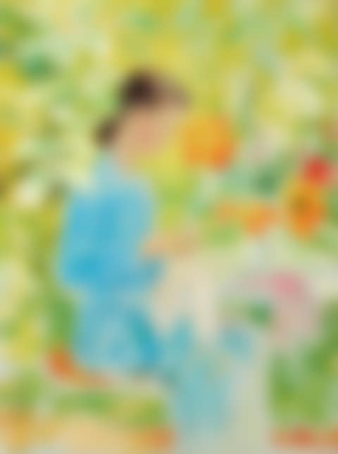 Woman Knitting in a Garden (preview)