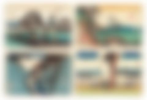 FOUR PRINTS: HIRATSUKA: NAWATE ROAD (HIRATSUKA, NAWATE MICHI), YUI: SATTA PEAK (YUI, SATTA MINE), OKABE: UTSU MOUNTAIN (OKABE, UTSU NO YAMA) AND HAMAMATSU: WINTER SCENE (HAMAMATSU, FUYUGARE NO ZU) (preview)