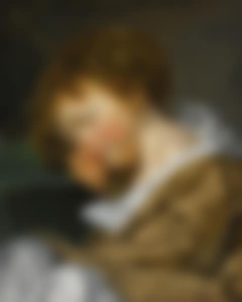 A BOY ASLEEP ON A TABLE, HALF-LENGTH, FACING TO THE LEFT (preview)