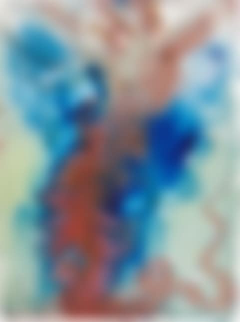 Sans titre, nu féminin avec tête d'oiseau et serpent or Serpente uccelo che becca donna nuda su sfondo bleu (Oiseau serpent picorant une femme nue sur fond bleu) (preview)