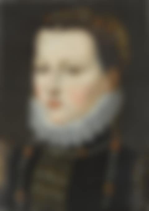 Portrait of a young woman, bust length, wearing an embroidered coat and a pearl necklace and headpiece (preview)