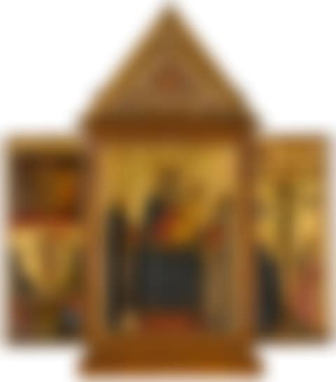 A triptych: The Virgin and Child with Saints Dominic and Francis (central panel); The Flagellation and the Resurrection (left wing); The Crucifixion (right wing) (preview)