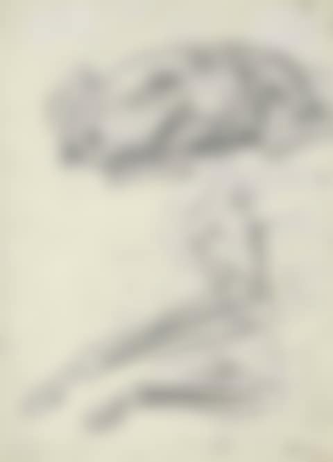 Ecorché study of a crouching dog with two subsidiary studies of an extended front leg (preview)