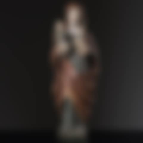 Saint Anne Trinitarian Standing, she carries Mary, hands clasped, on her right arm while she hugs the Child on her left side (preview)