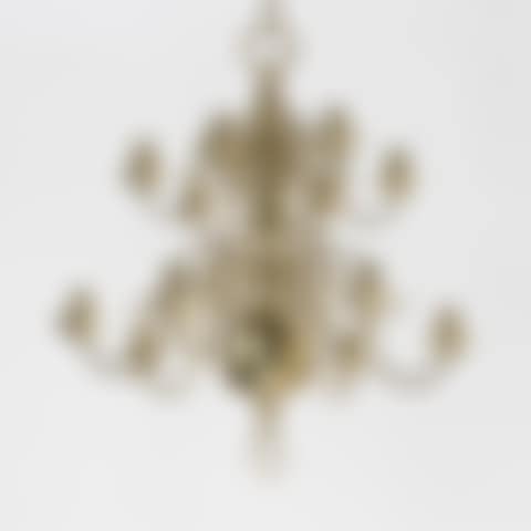 Dutch type bronze chandelier with twelve arms of light in two rows, shaft with sphere and baluster, ring at the upper par (preview)