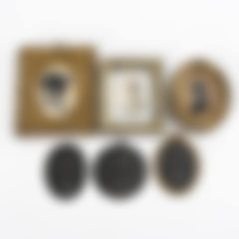 3 silhouettes and 3 cast iron portrait medallions (preview)