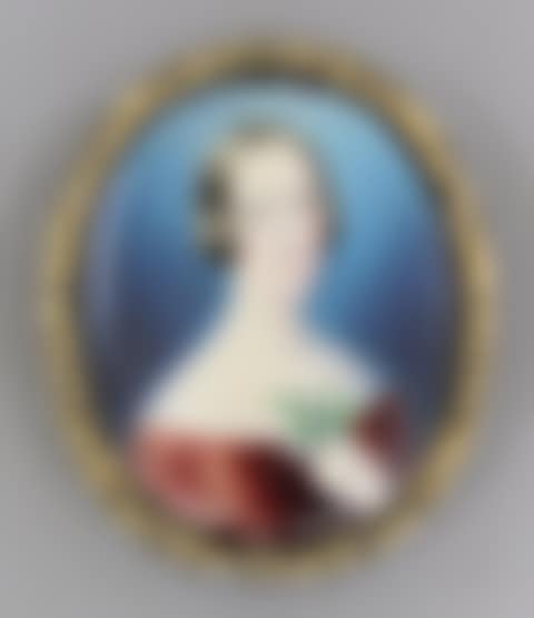 Miniature painting - Shoulder length portrait of a woman holding a spray of flowers (preview)