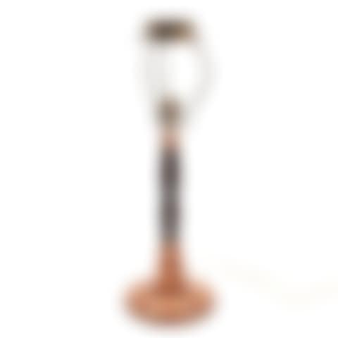 A circa 1910 hammered copper and stained wooden art nouveau table lamp (preview)