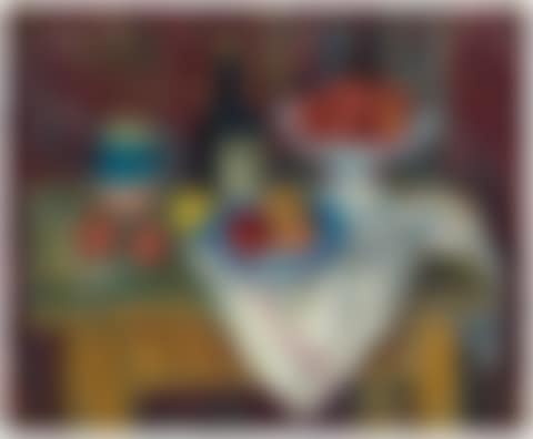 Compotier de fruits, bouteille et assiette (preview)