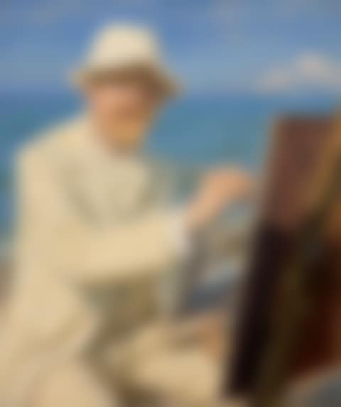 Self-Portrait, Sitting by His Easel at Skagen Beach (Selvportræt, siddende ved staffeliet på Skagens strand) (preview)