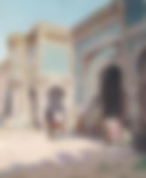 Horsemen in front of a blue door (preview)