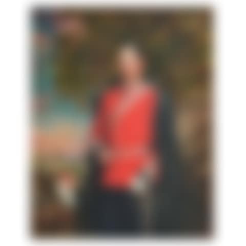 Portrait of the Rt. Hon. Sir Herbert Maxwell, 7th Bt. of Monreith, KT, PC, JP, DL, FRS, FSA Scot, FRGS (1845-1937), three-quarter length, in uniform, in a landscape, an encampment beyond (preview)